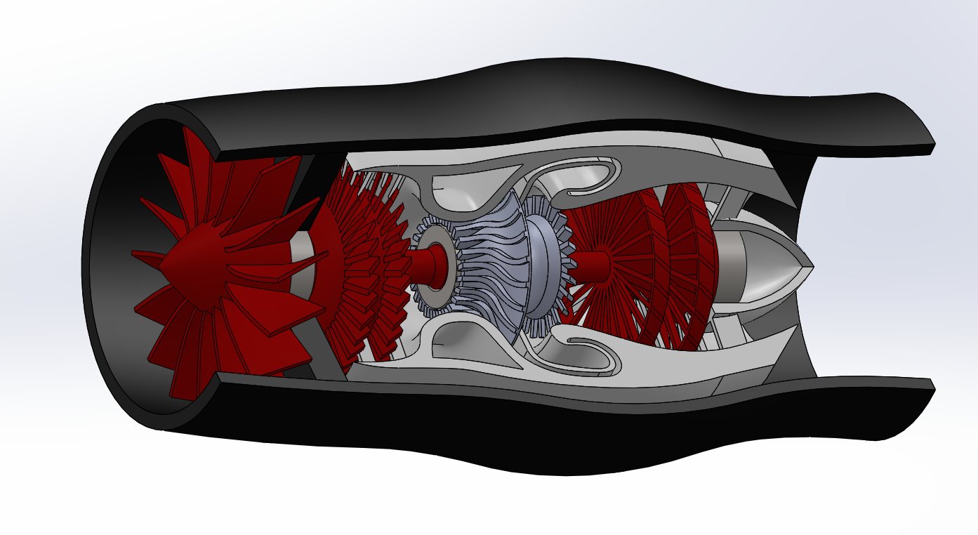 CAD cutaway of the 3D printed jet engine model