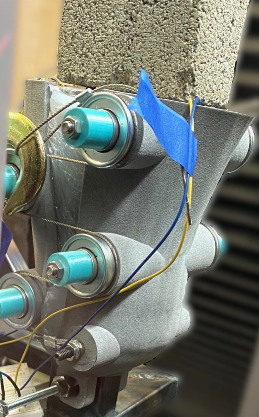 Welded steel test rig holding the prosthetic socket